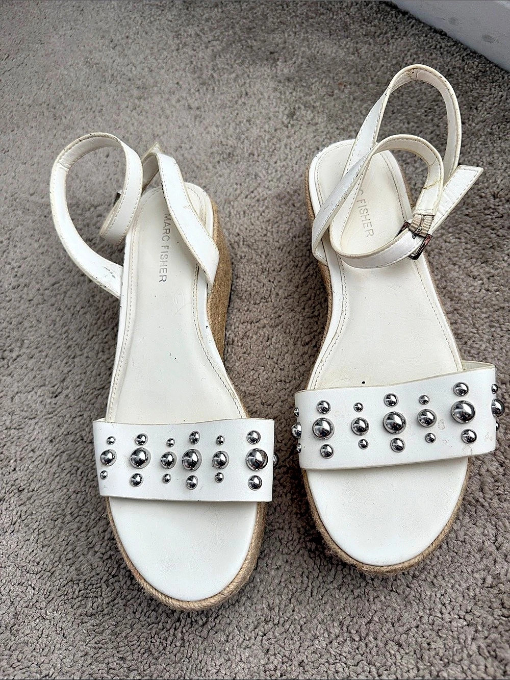 Marc Fisher Joven Espadrille Wedge Sandal Sandals White & Brown US 8M